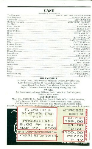 PLAYBILL - TEATRO ST JAMES - NY - LOS PRODUCTORES - 2002 + TALÓN - Imagen 3 de 3