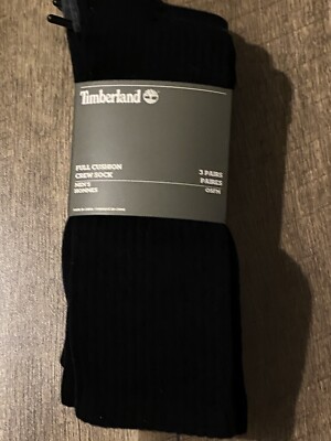 Timberland Men's Full Cushion  Solid Crew Socks (3-Pack)  Black NWT