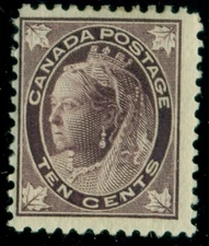 CANADA #73, 10¢ brown violet, scarce hi val in set, og LH, F/VF, Scott $600.00  