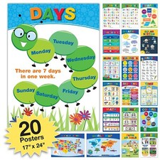 20 Extra Large Educational Posters For Kids Toddlers 24x17 Double Sided English