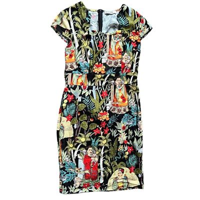 Grace Karin Frida Kahlo Black Multicolor Jungle Cap Sleeve Dress Women's size M