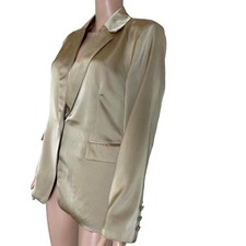 Hazel Taupe Satin Blazer Jacket Mimosa Champagne Color New Sz L Career Business