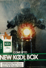 1985 Vintage Print Ad Come Up to New Kool Box Motorcycle Rain Filters Cigarettes