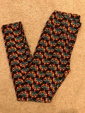 NEW OS LuLaRoe BLACK Leggings Green Geometric Stripes Aztec One Size 313