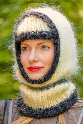 Cappello in mohair spesso maschera da sci balaclava lavorato a mano caldo copricapo invernale cappello da sci - Foto 21 di 36