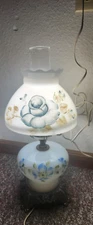 Hand Painted Glass Electric Lamp with Hand Painted Glass Shade.  Works Great!