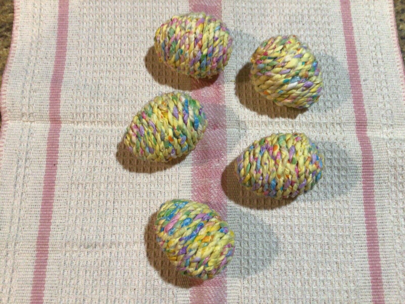 5 colorful ripped fabric braided rug look wrapped Easter egg bowl fillers #2