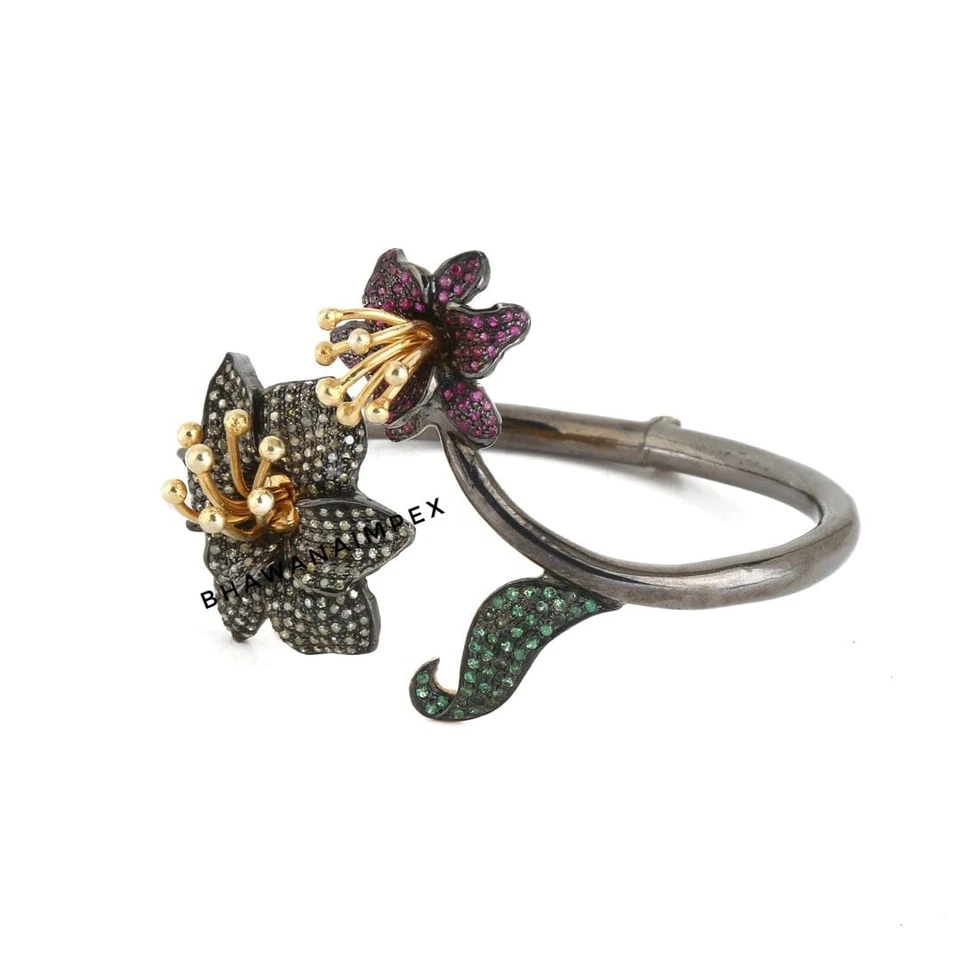 Floral Cuff Bracelets Solid 925 Sterling Silver Jewelry Girls Friendship Jewelry - Image 2 of 2