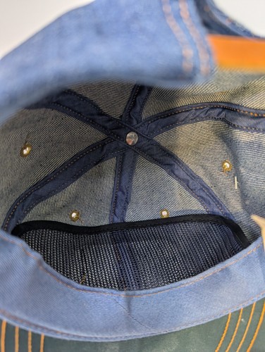 Cappellino vintage Levi's Strauss pelle denim toppa arancione linguetta camionista strapback taglia M - Foto 12 di 13
