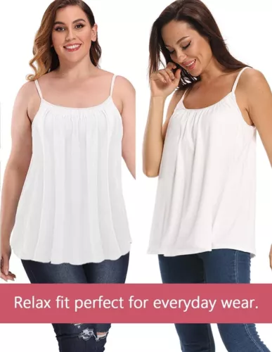 Women Plus Size Tank Tops Loose Casual Summer Top Pleated Flowy Adjustable Strap - Picture 7 of 55