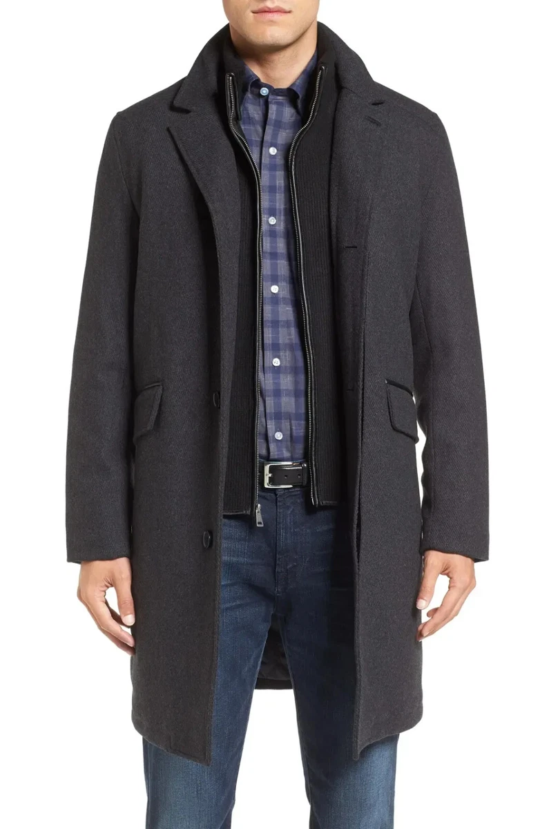 Wool blend overcoat with knit bib inset cole best sale haan