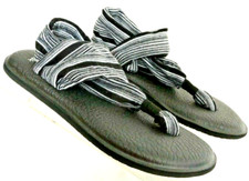 Sanuk Yoga Mat Thong Black gray Striped Slingback Sandals Shoes Women's 6