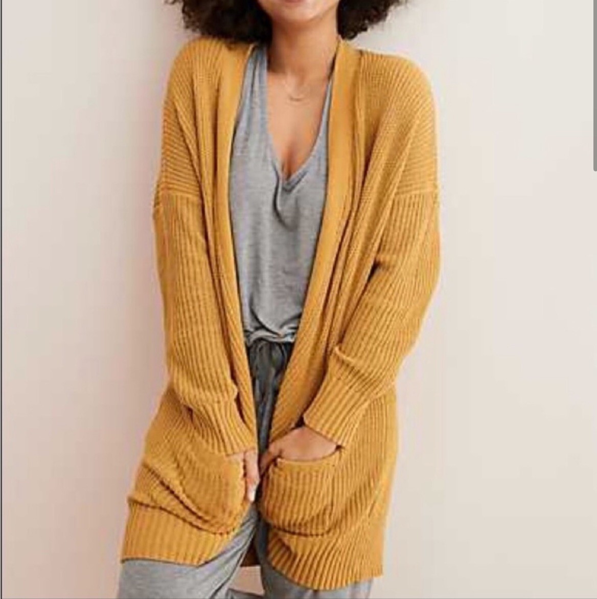 Aerie mustard colored cardigan sweater long sleeve women's
