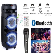 6000W Dual 8" Woofers Portable Bluetooth Party Speaker Heavy Bass Sound with Mic
