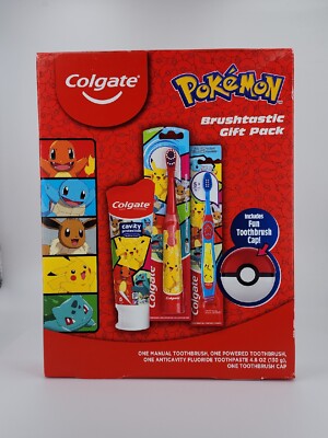 Colgate Pokémon Brushtastic Gift Pack Electric Manual Toothbrush Toothpaste X1