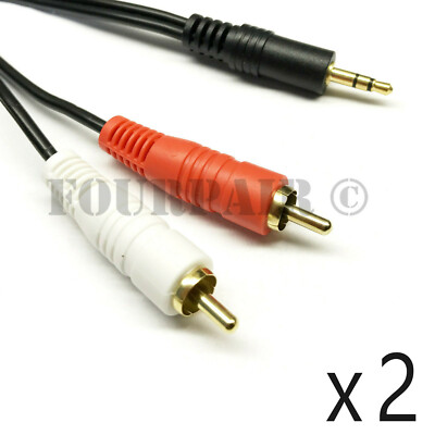 2 Pack Lot - 10ft (1/8'') 3.5mm AUX Stereo to 2 RCA Male Audio Y Cable MP3 iPod
