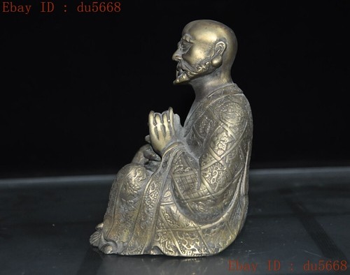 4.4"Old China Buddhism temple Bronze Arhat Damo Bodhidharma Dharma Buddha statue - Picture 5 of 7