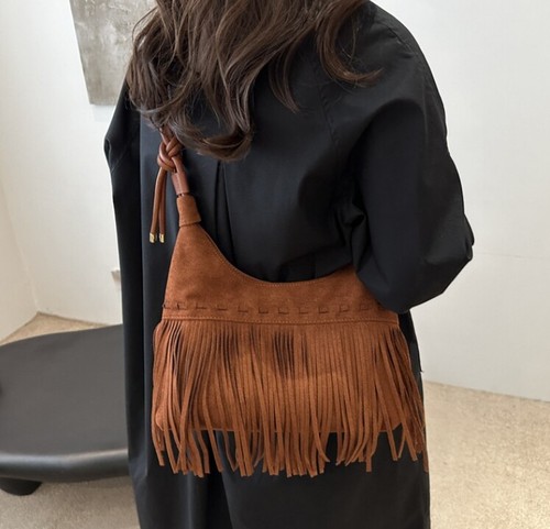 Women Fringe Shoulder Bag Suede Crossbody Bag Tassel Hobo Bag (Coffee) - Picture 15 of 16