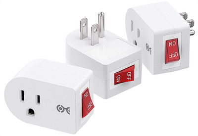 3-Pack ETL Grounded Outlet Adapter w/ On/Off Switch Single Plug White