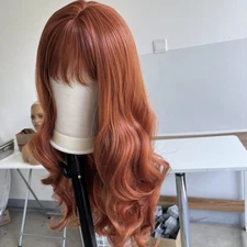 Long Wavy Cosplay Party Wig With Fringe Synthetic Hair Heat Resistant Copper Red