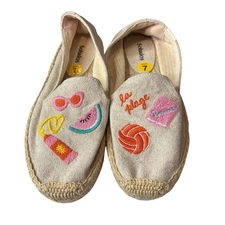 Soludos Women's Beige Embroidered Canvas La Plage Beachy Espadrille Shoes Size 7
