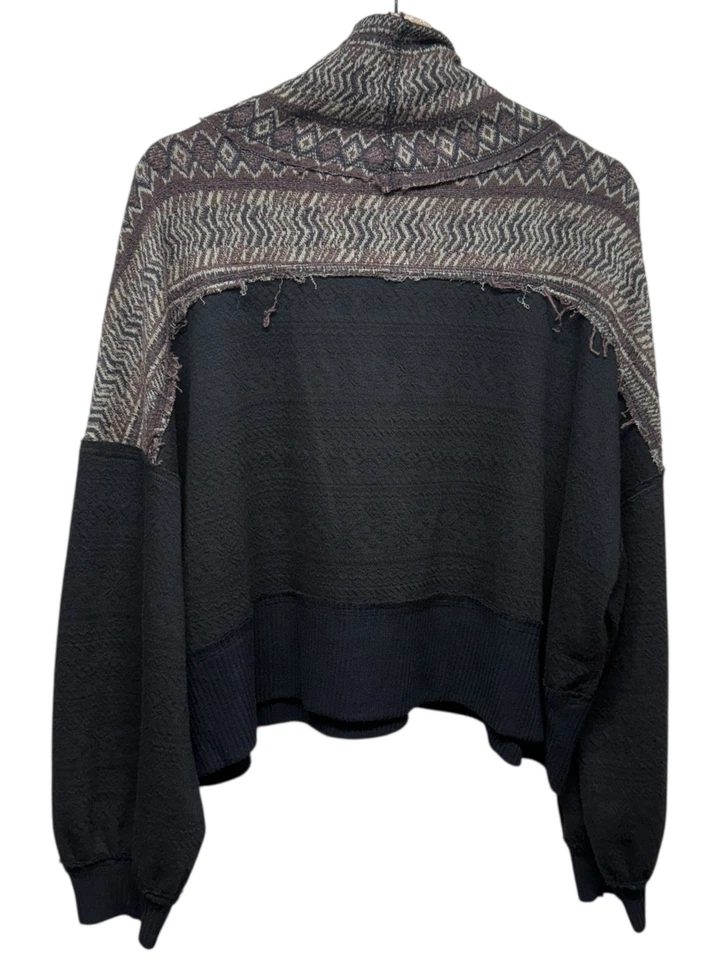 Suéter Boho We The Free People Gran Tamaño Talla L Negro Marrón Azteca Distrissed Top Foto 2 de 4