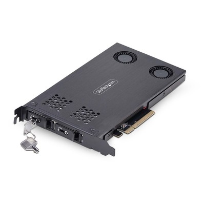 StarTech.com Dual-Bay M.2 NVMe SSD to PCIe x8 Removable Mobile Rack; Bifurcation