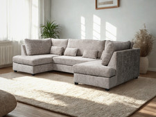 New Large Meridian Stone U Shape Corner Sofa Enzo Fabric Sofa Bed Double Storage