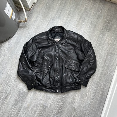 Black Vintage 90 s  Boulevard Club  Full Zip-Up Bomber Leather Jacket