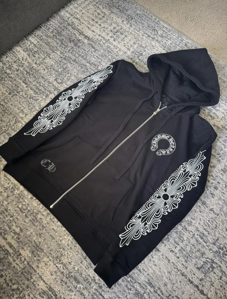 Chrome Hearts Black Floral Horseshoe Zip-Up Hoodie Size Medium New - Image 2 of 3