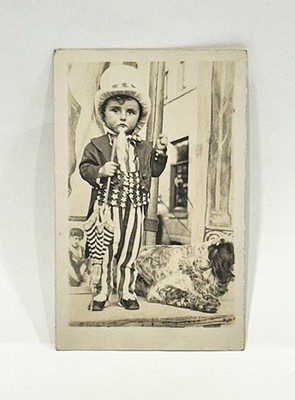 RPPC Real Photo Patriotic Postcard Uncle Sam Child & Dog Parade July 4 1900
