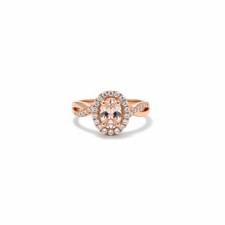 9ct 9K Rose Gold Morganite + Diamond Ladies Halo Ring Size J. Brand New