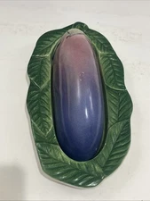 Rare Vintage Butter Dish Keeper Majolica Italian Pottery Eggplant Ceramic