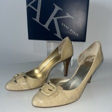 Anne Klein, Women Dark Cream Snake Print Open Side Heel Shoes, UK Size 7.5 (41)
