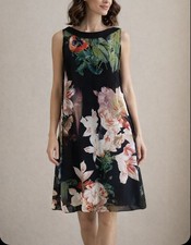 Ted Baker Black Floral Chiffon Panel Dress Sz 1 Worn By Size 8 Feature Back Zip