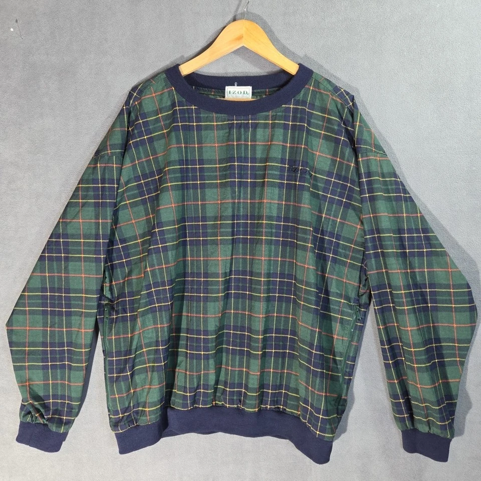 Chaqueta cortavientos suéter Izod de colección para hombre grande L a cuadros cuello en V golf empacable años 90 Foto 2 de 4