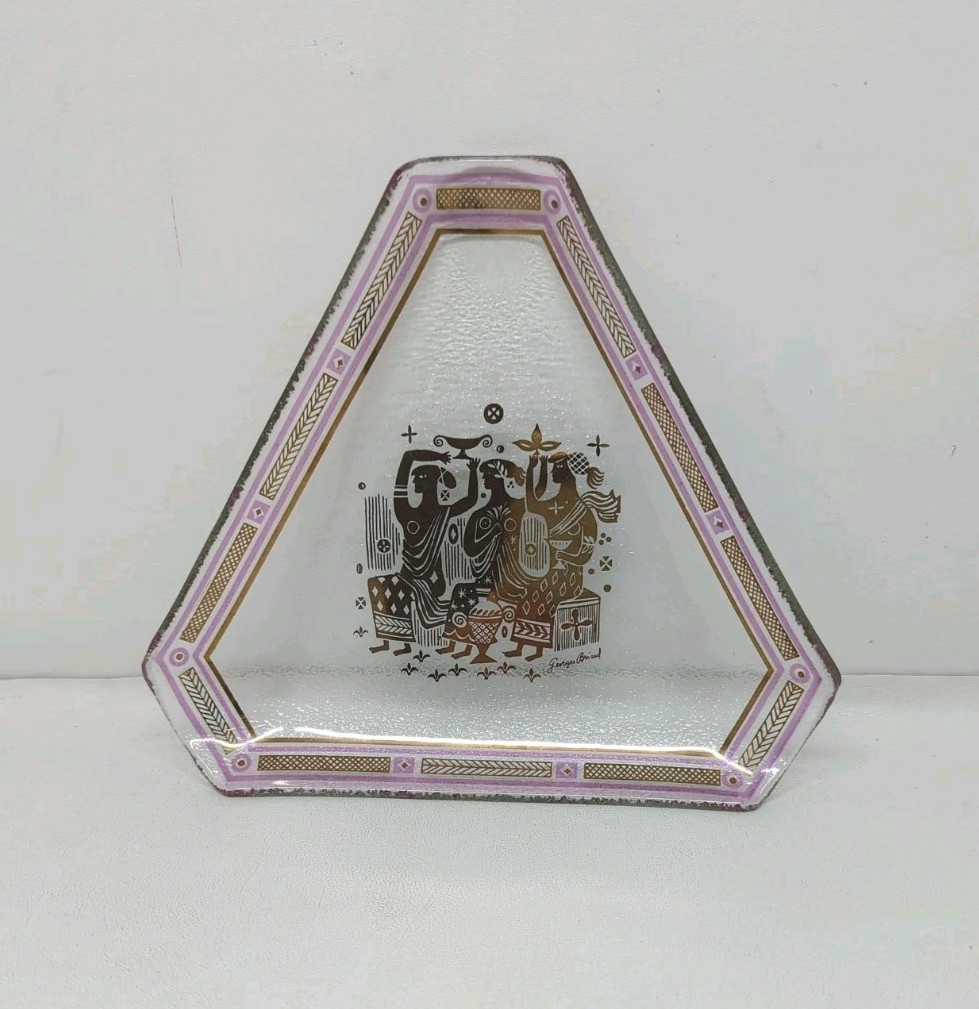 Vintage Georges Briard Triangular Glass Dish Olympia Pattern MID CENTURY HTF 7"