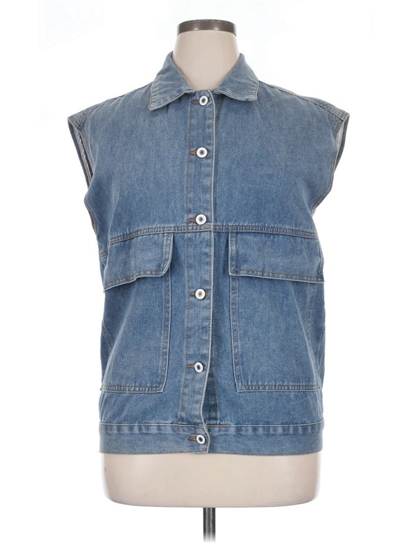 Unbranded Blue Denim Button Up  Vest Women Size L Or XL