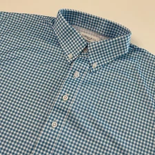 Collars & Co Blue Check Gingham Mens Medium Dress Collar Polo Shirt NWOT