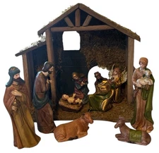 Classic Nativity Set Figurines Animals People Stable W Box Vtg Lot Of 11 Read!