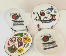 4 Joan Miro Artist Surrealistic Theme Ceramic Coasters Plates Vintage