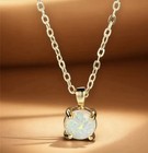 9ct yellow Gold GF White Round Opal Pendant 45cm Necklace Free Box (85)