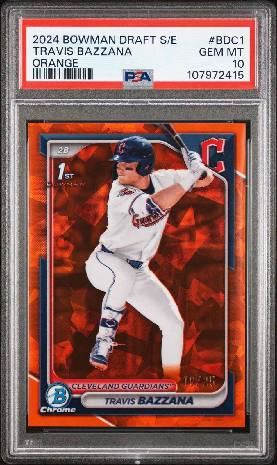 2024 BOWMAN DRAFT SAPPHIRE ED ORANGE #BDC1 TRAVIS BAZZANA 16/25 PSA 10