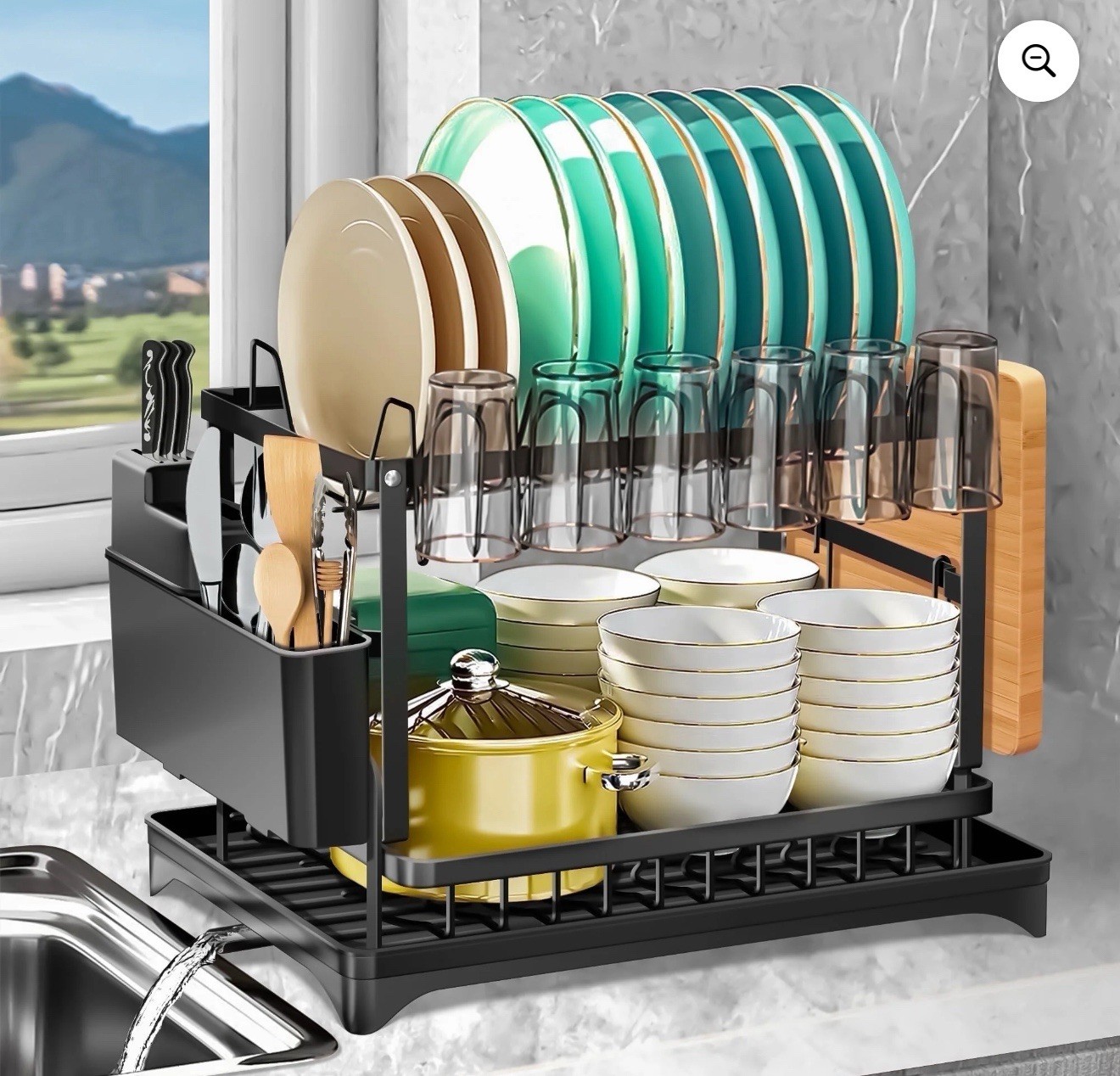 2-Tier Dish Drying Rack with Drainboard Kitchen