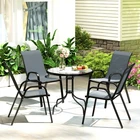 5 Pieces Outdoor Furniture Garden Dining Set with Stackable Chairs, Dark Grey