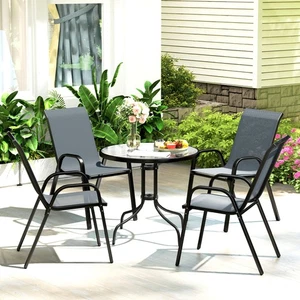 5 Pieces Outdoor Furniture Garden Dining Set with Stackable Chairs, Dark Grey