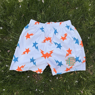 Eric Emanuel Men's Star Jersey Sweat Shorts White Orange Blue L Drawstring