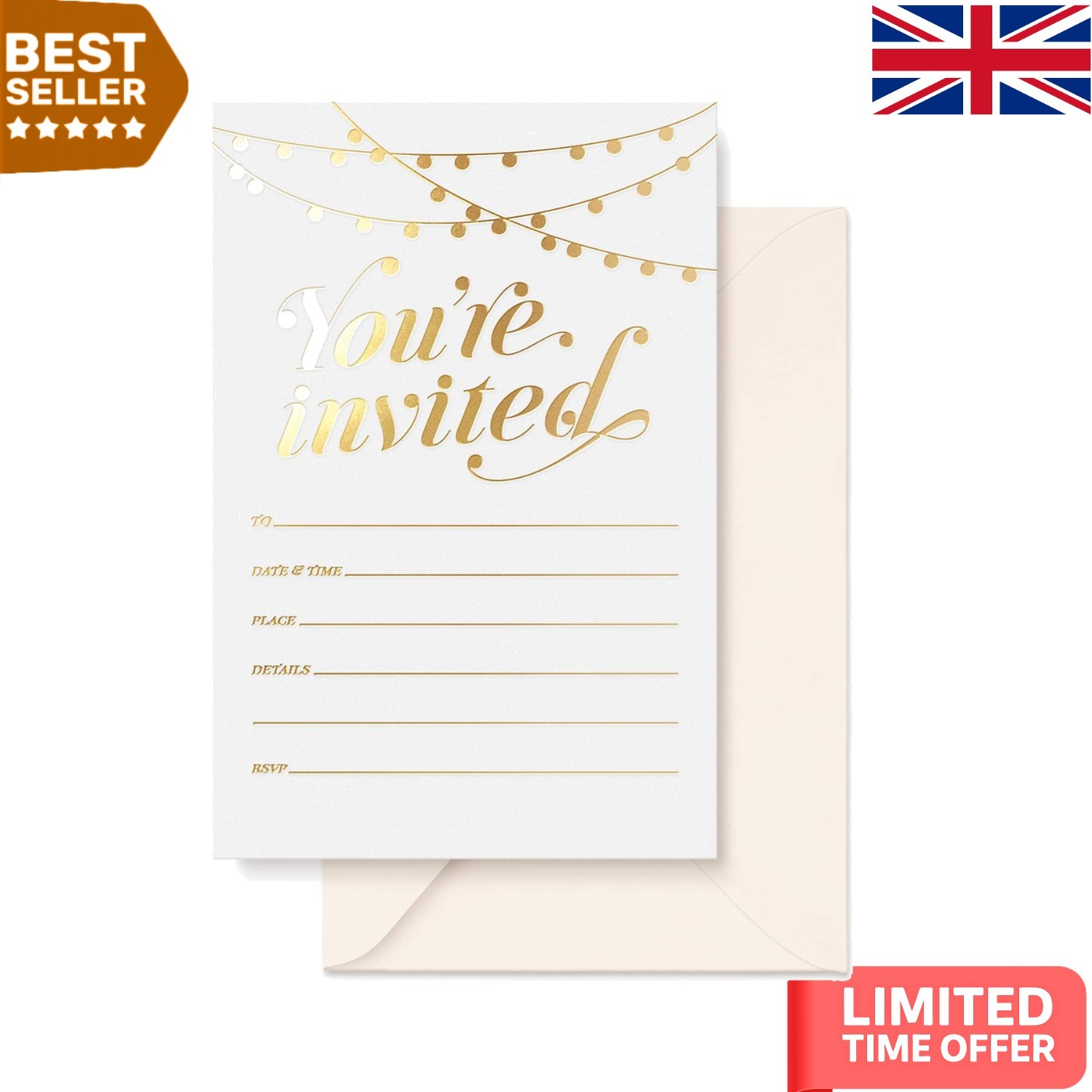 25 Luxurious Gold Foil Invitations with Envelopes - Perfect for Any Celebration