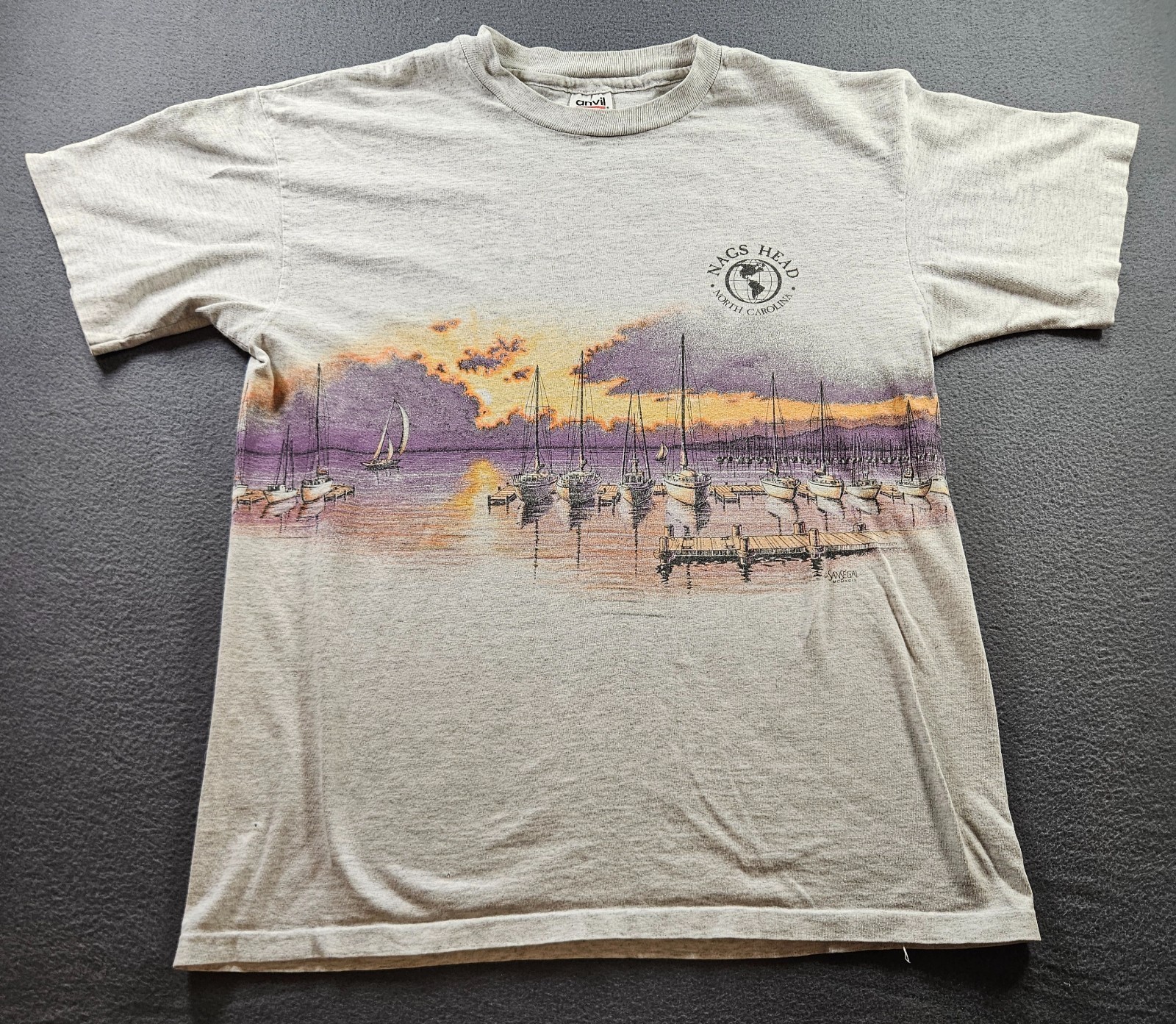 Vintage 90s Wrap Around Nature Graphic T-shirt Made In USA Gray SIze L