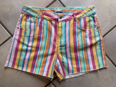NEU VINTAGE DAMEN-SHORTS 70er-STYLE Gr.38 BUNT-GESTREIFT 100% BW 5-POCKET (77) - Bild 1 von 4